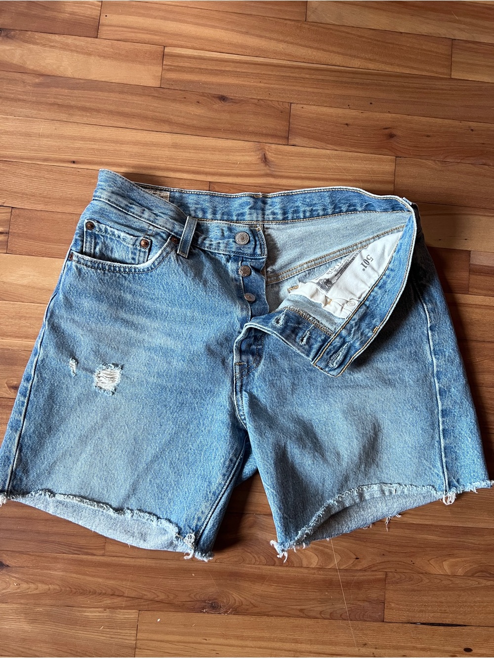 Vintage Levi's Light Blue Distressed Denim Jorts (501’s)